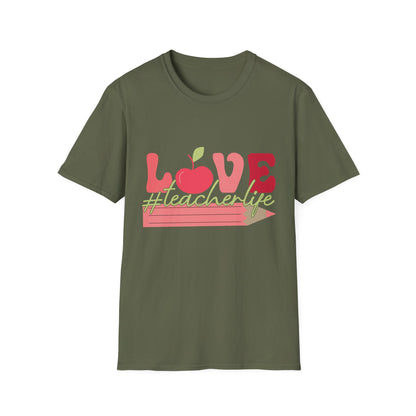 LOVE #teacherlife Apple & Pencil T-Shirt – Adorable & Unique Tee for Educators, Teachers, & School Staff | Perfect Appreciation Gift!