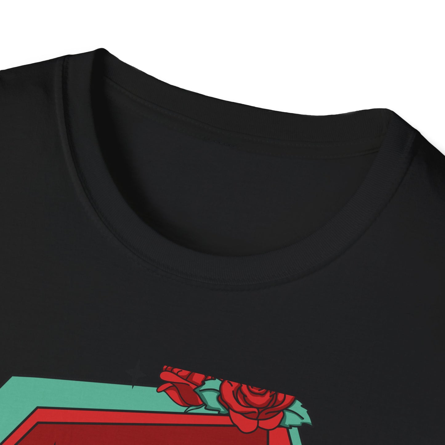 Chill Skeleton in Coffin T-Shirt | Unique Spooky Cute Goth Tee with Red Roses | Ultimate Alternative Style