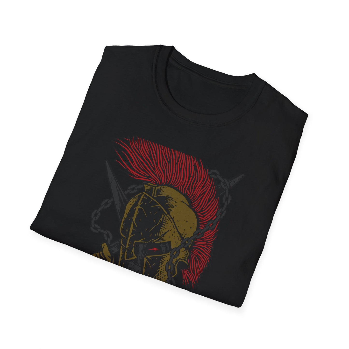 Epic Spartan Skull Helmet T-Shirt - Fearless Warrior Design with Swords & Chains for Men