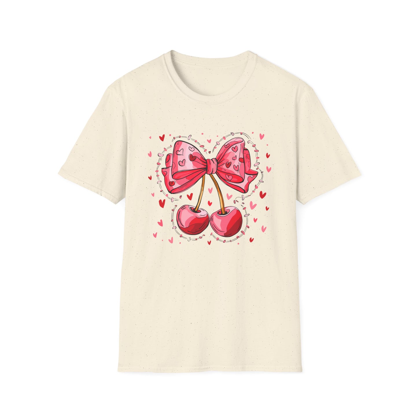 Sweet Cherries & Heart Bow T-Shirt | Adorable Pink Love Design Tee for Women - Perfect Gift