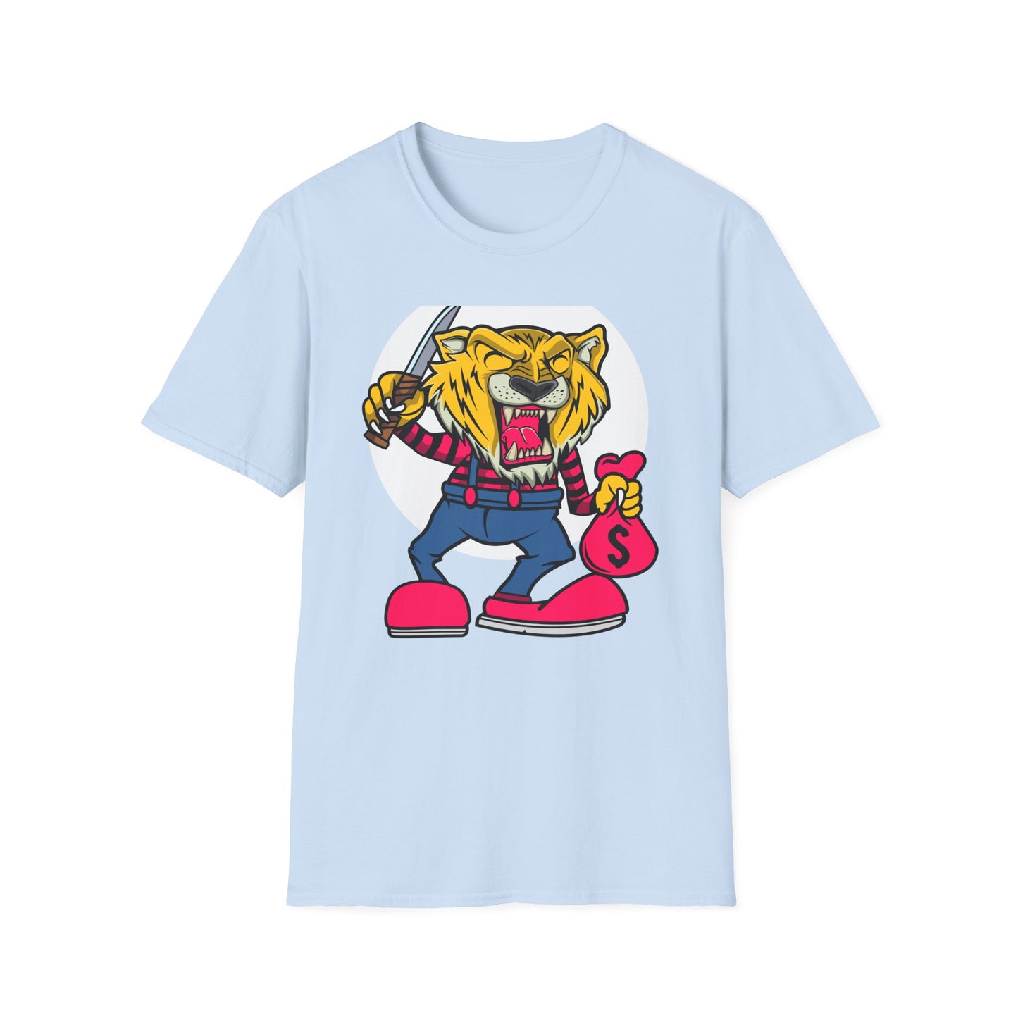 Fierce Tiger Hustler T-Shirt: Bold Roaring Gangster Streetwear Graphic Tee with Knife & Money Bag