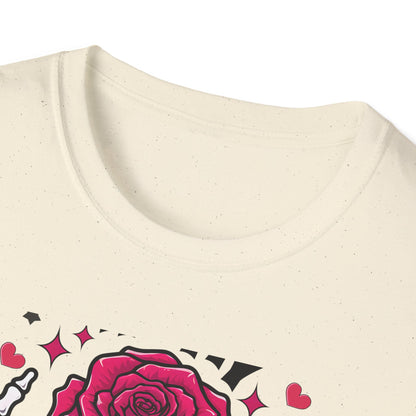 Spooky Sweet Skeleton Hands Rose Valentine T-Shirt | Unique Gothic Romantic Love Tee Gift for Him Her | Trendy Heart Apparel