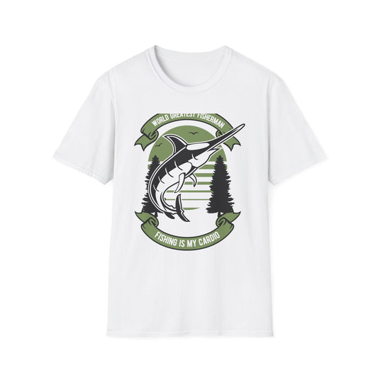 Epic World's Greatest Fisherman Marlin T-Shirt - 'Fishing Is My Cardio' Angler Tee Gift for Dad & Deep Sea Enthusiasts