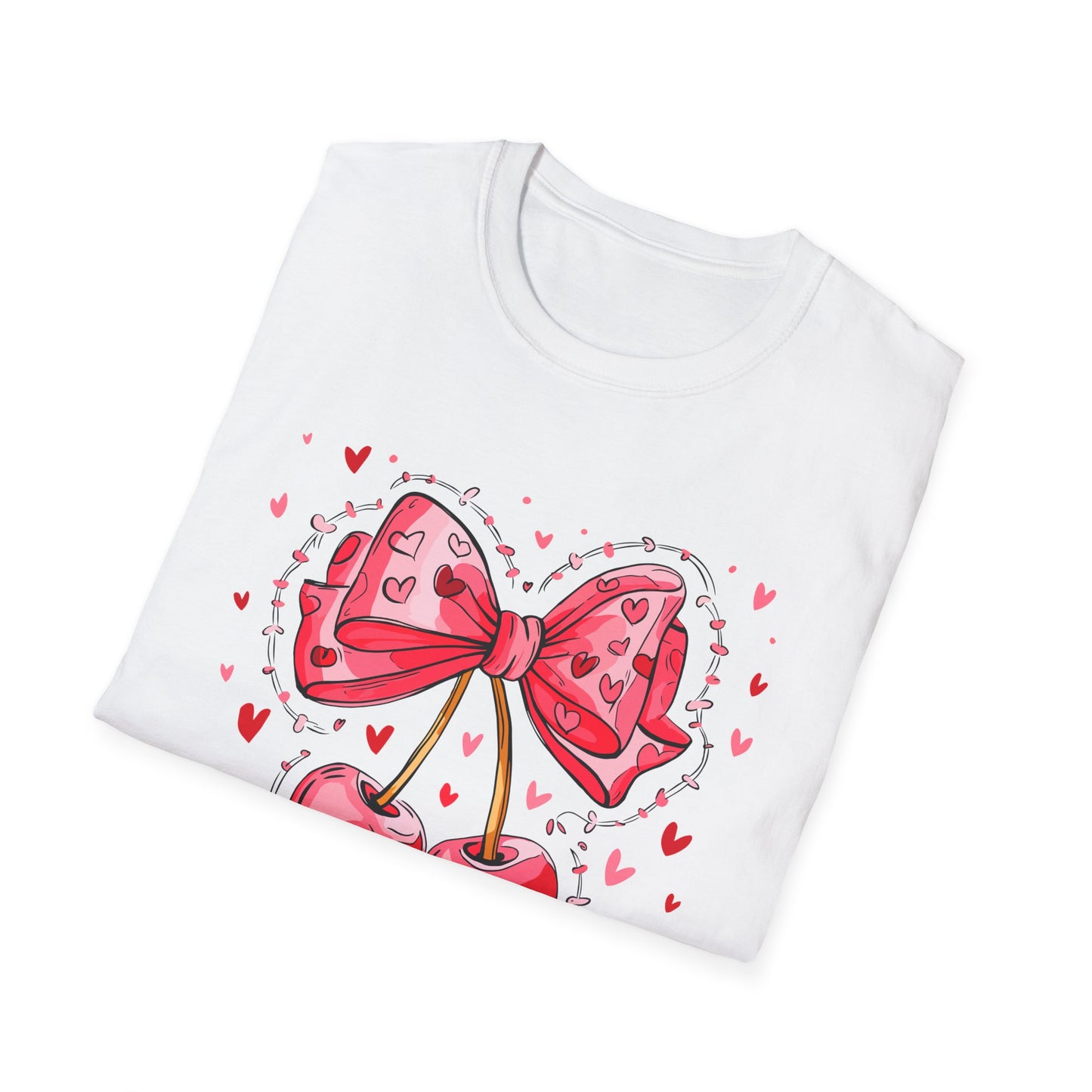 Sweet Cherries & Heart Bow T-Shirt | Adorable Pink Love Design Tee for Women - Perfect Gift
