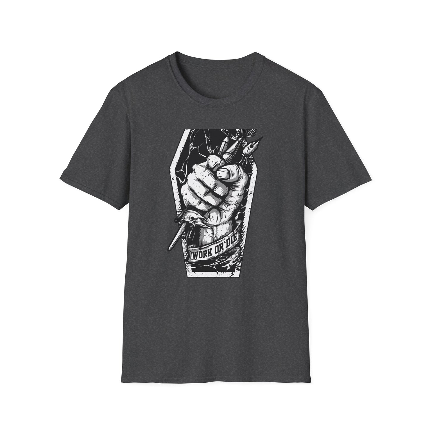 Unleash Creative Hustle: "Work or Die" Artist T-Shirt - Bold Grunge Art & Design Statement Tee