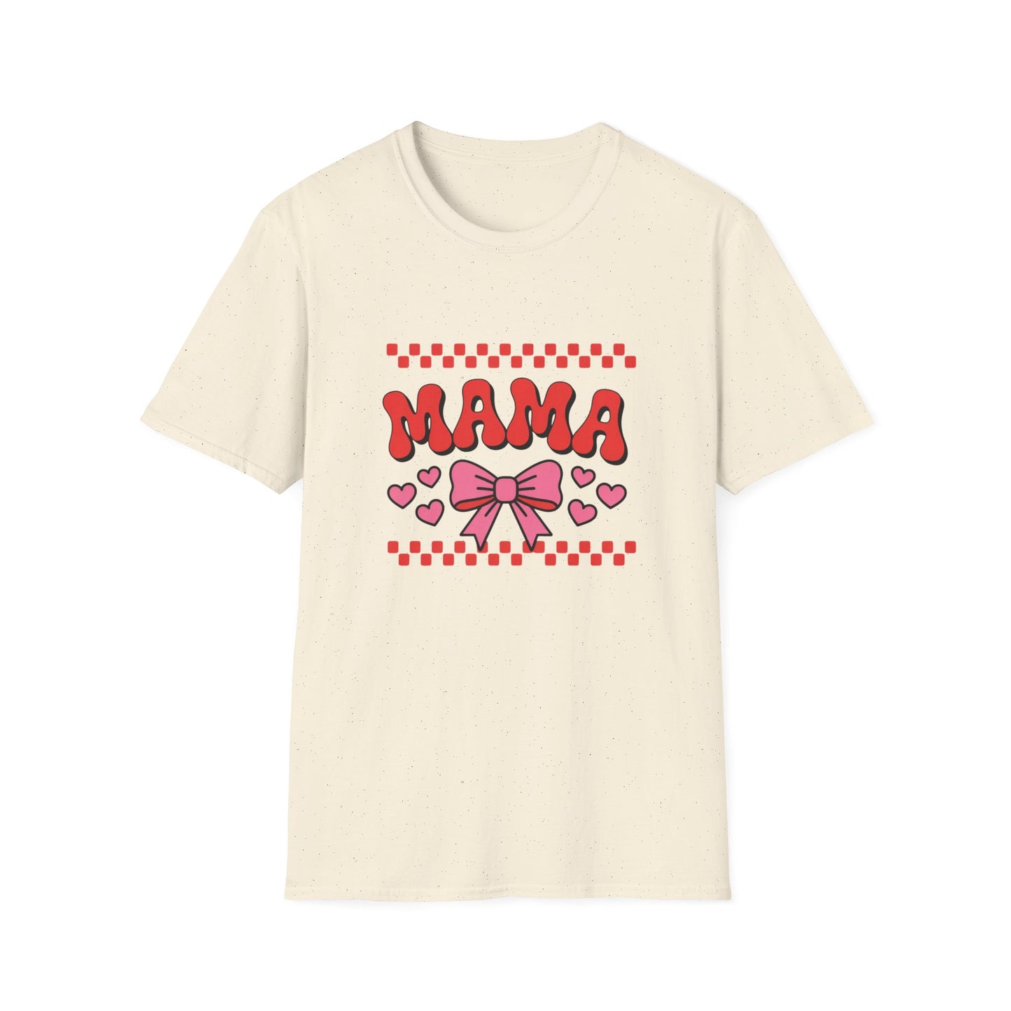 Vibrant Groovy Mama T-Shirt for Mom | Pink Bow, Hearts & Checkerboard | Chic Mother's Day Gift