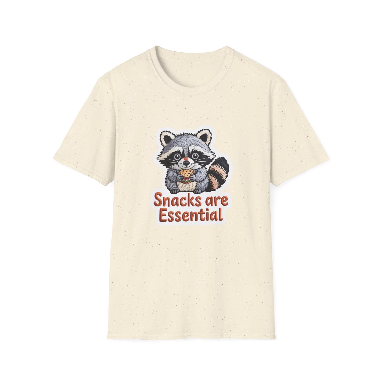 "Snacks are Essential" Raccoon T-Shirt | Cute Foodie Animal Lover Tee | Funny & Cozy Gift for Snack Addicts