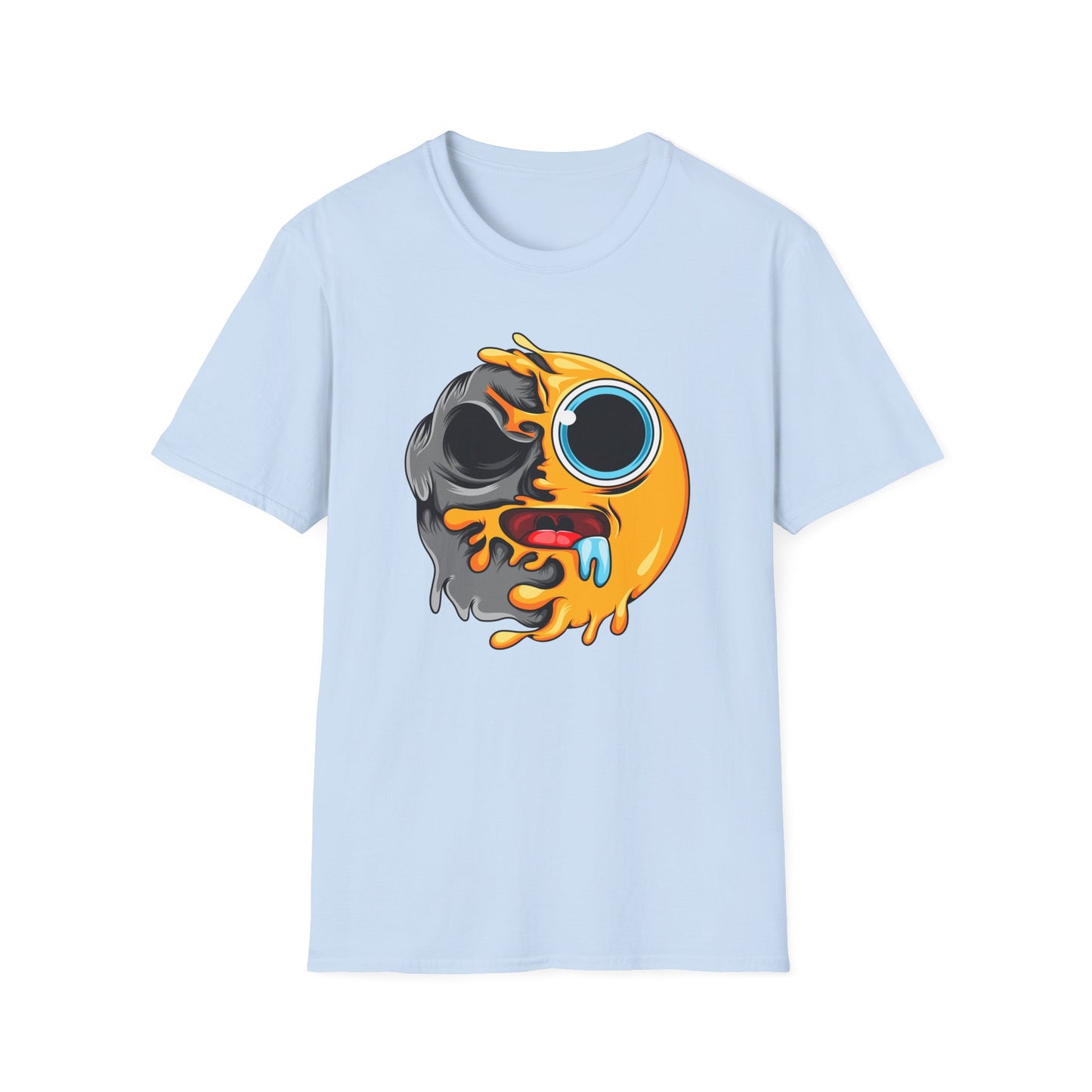 Vibrant Melting Emoji Skull T-Shirt | Unique Horror Pop Art Streetwear Tee | Edgy Graphic Design Statement