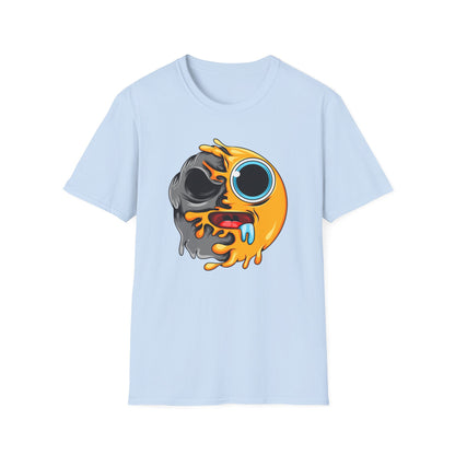 Vibrant Melting Emoji Skull T-Shirt | Unique Horror Pop Art Streetwear Tee | Edgy Graphic Design Statement