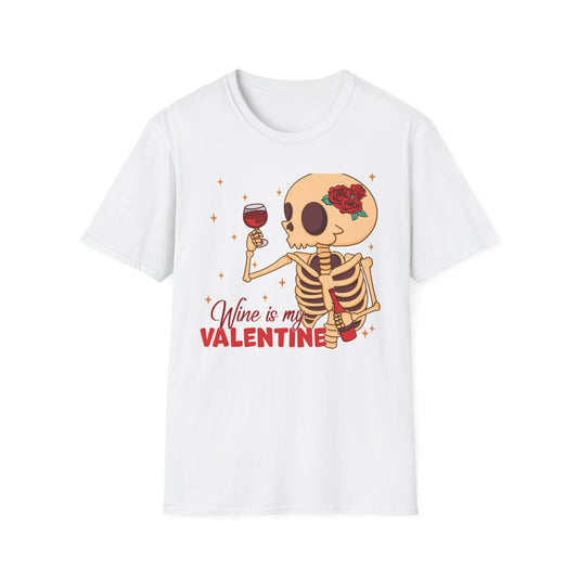 Funny 'Wine is My Valentine' Skeleton T-Shirt | Hilarious Anti-Valentine's Wine Lover Tee Gift