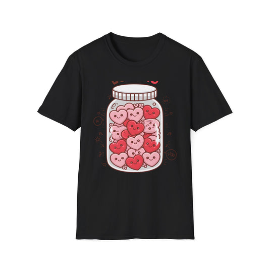 Adorable Kawaii Love Hearts Jar T-Shirt | Sweet Valentine's Day Gift Tee | Charming Romantic Couple's Apparel