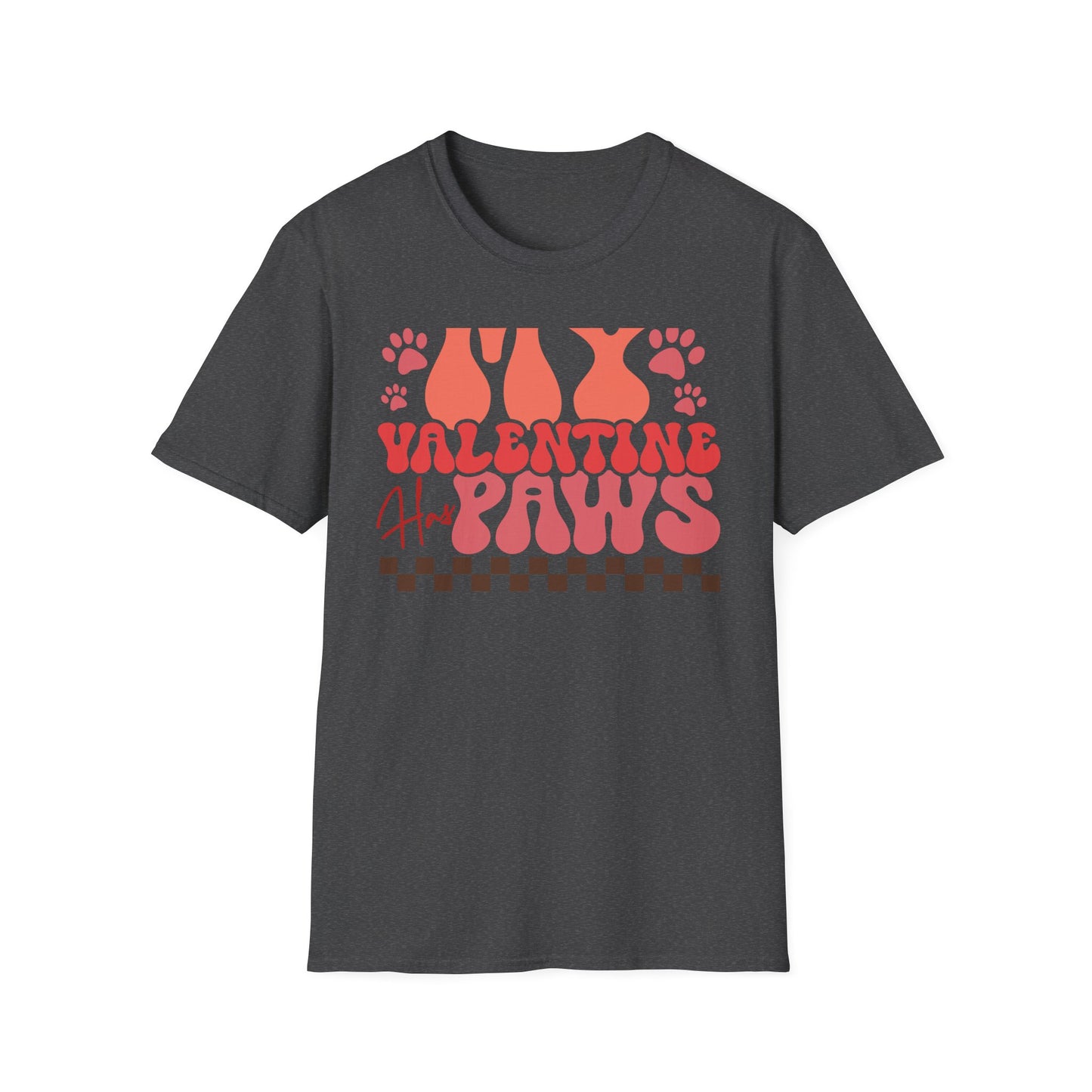 My Valentine Has Paws T-Shirt | Groovy Retro Pet Lover Tee | Adorable Dog Mom Cat Owner Gift