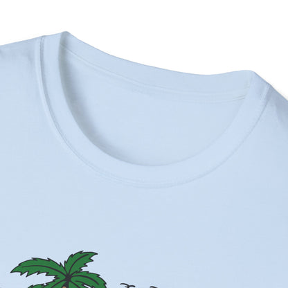 Skull Island Beach Club T-Shirt | Unique Tropical Retro Summer Vacation Tee | Edgy Palm Tree Sunset Graphic