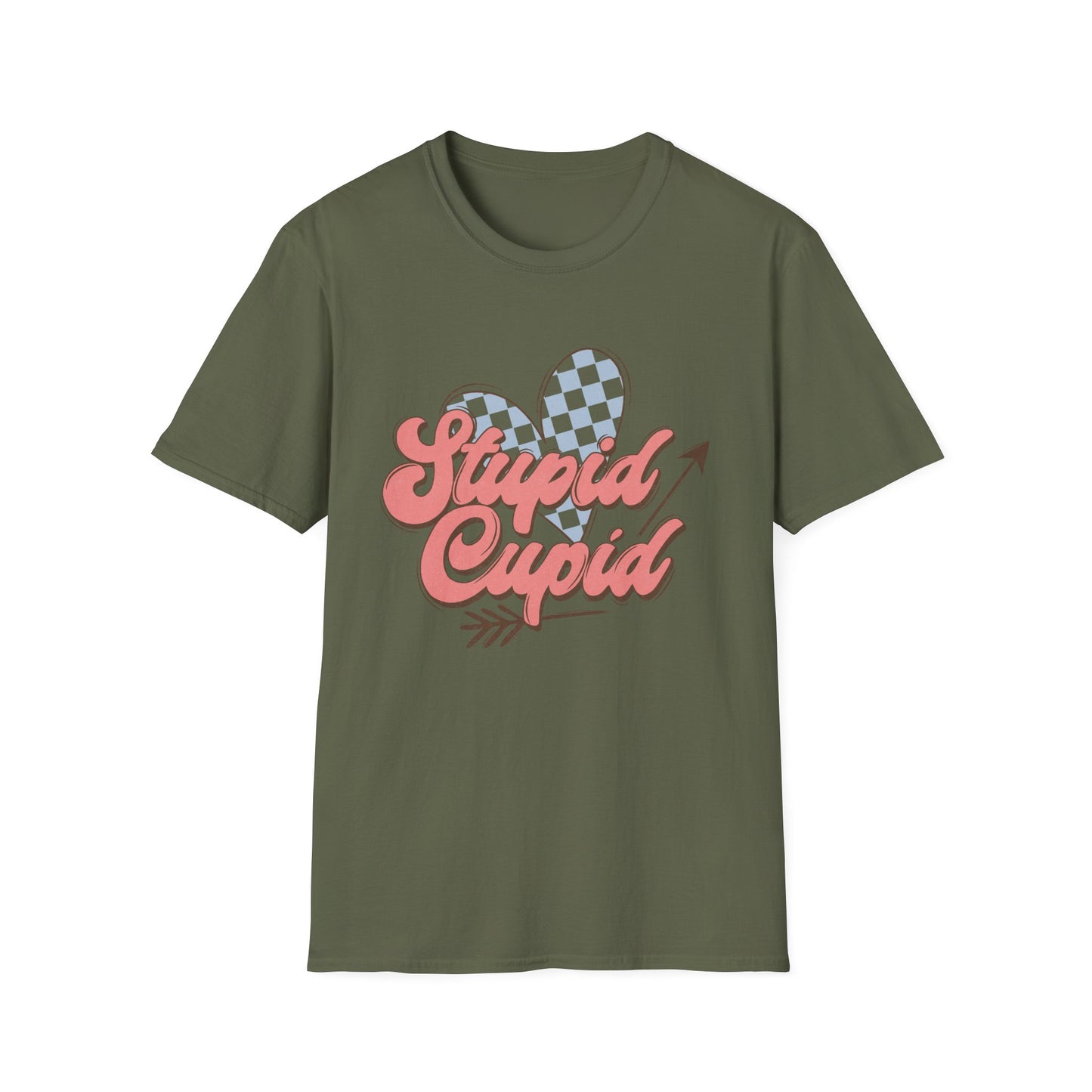 Stupid Cupid Retro T-Shirt | Sarcastic Anti-Valentine's Day Tee with Checkerboard Heart & Arrow | Funny Love Gift
