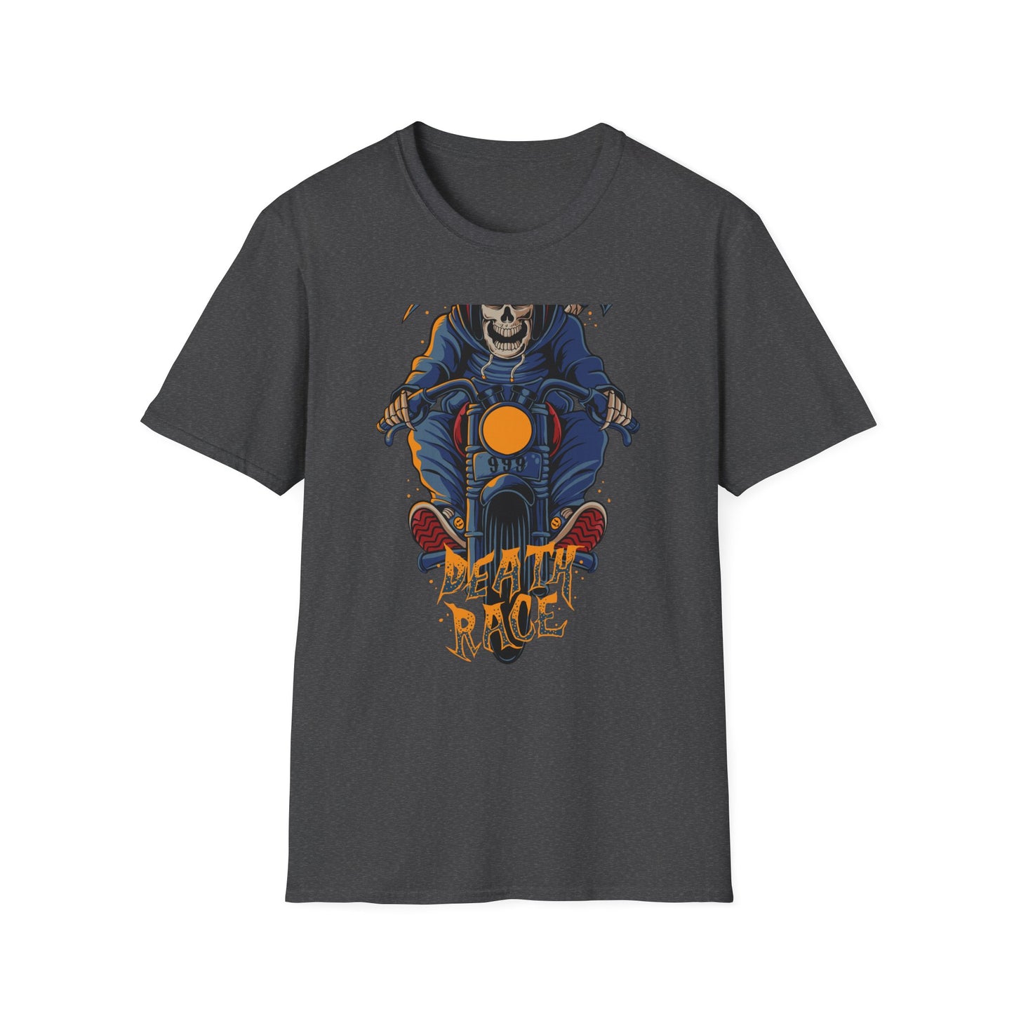 Epic Grim Reaper Biker T-Shirt | 'Death Race' Skeleton Motorcycle Graphic Tee for Bold Riders & Edgy Streetwear Fans