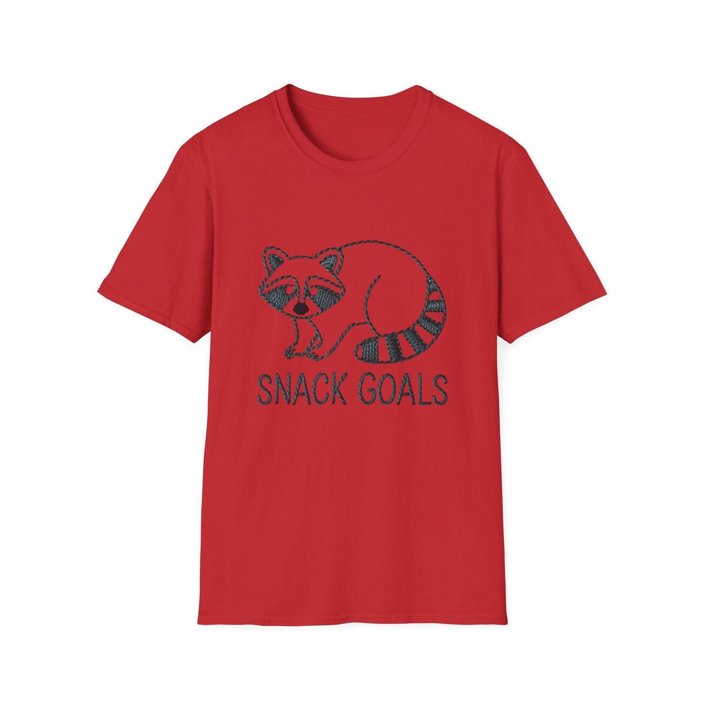 Cute Raccoon 'Snack Goals' T-Shirt | Adorable Embroidered Look Foodie Tee | Funny Animal Lover Gift
