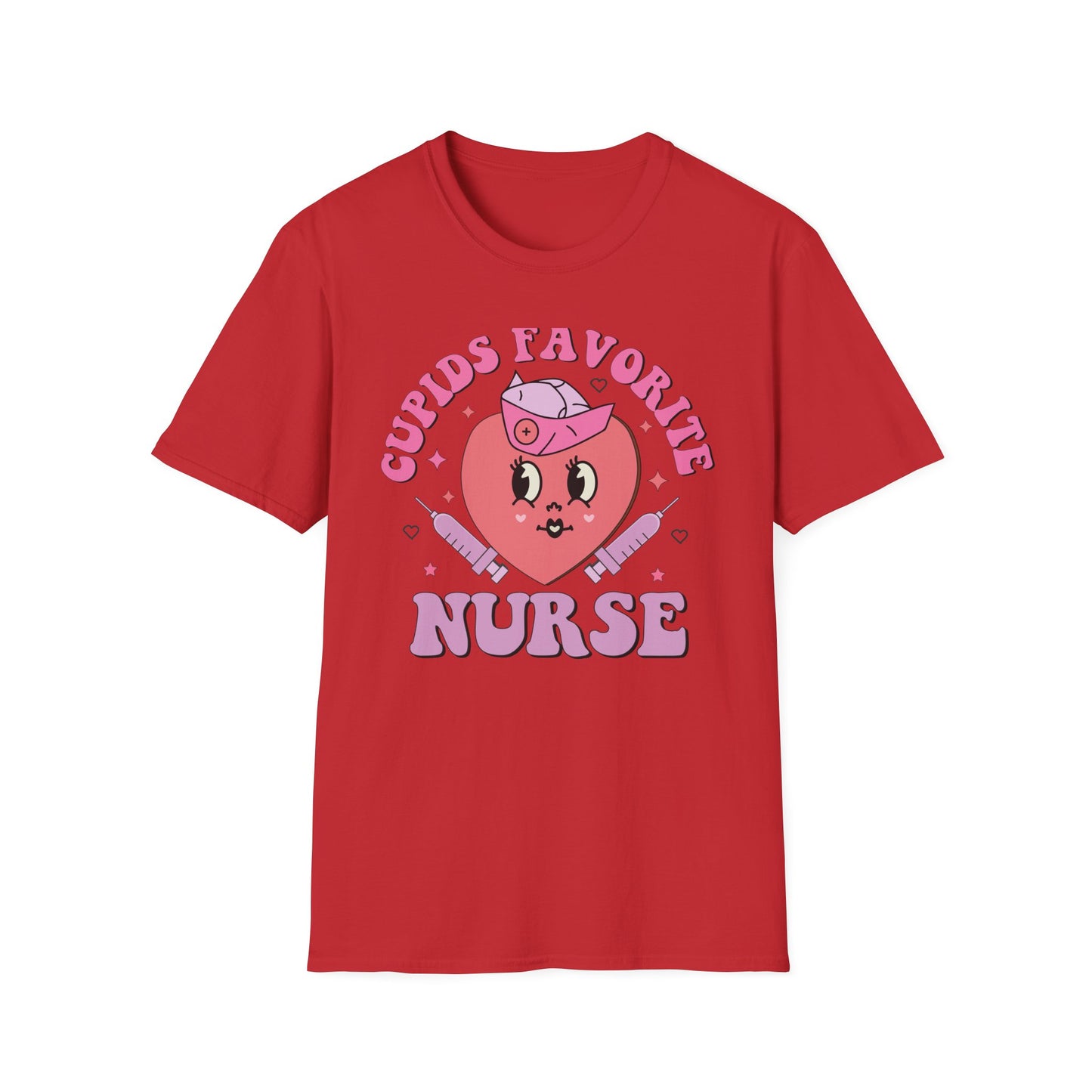 Groovy Cupid's Favorite Nurse T-Shirt | Retro Heart & Syringe Design | Valentine's Day Gift for RNs!