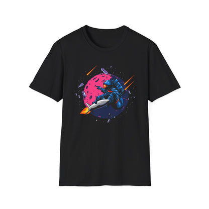Epic Space Surfer Astronaut T-Shirt | Thrilling Galactic Rocket Ride Design Tee for Sci-Fi & Adventure Fans