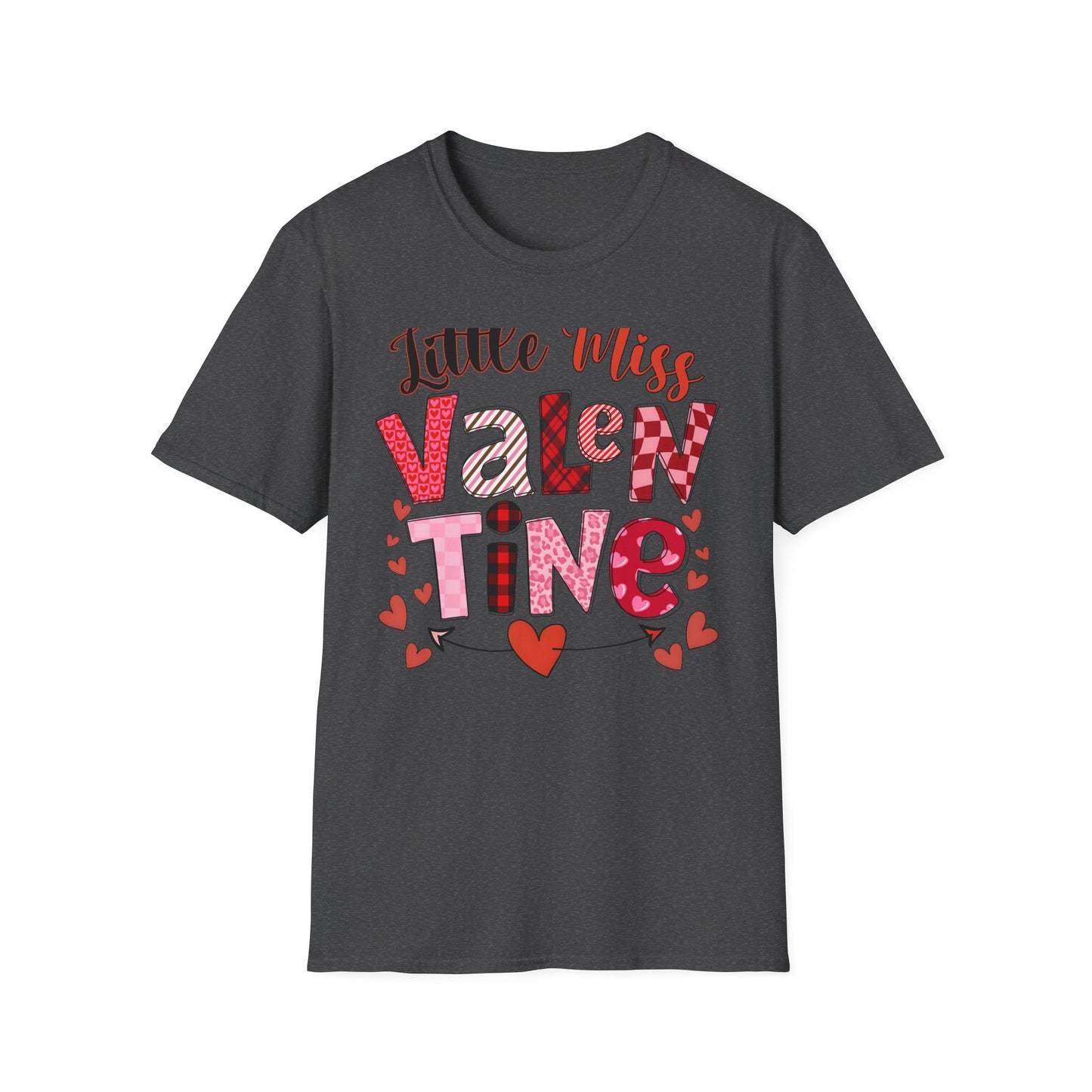 Charming Little Miss Valentine T-Shirt | Girls' Trendy Mixed Pattern Heart Day Tee