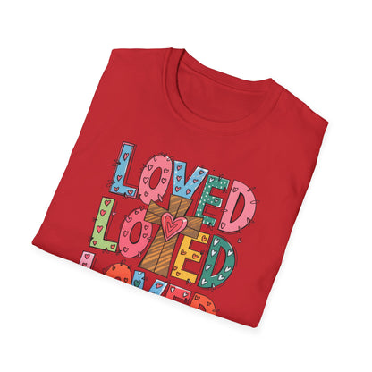 Vibrant Loved John 3:16 T-Shirt | Christian Faith Cross Hearts Tee | Uplifting Scripture Apparel for Women & Believers