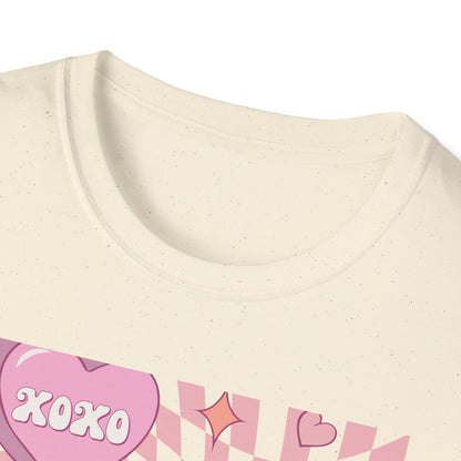 Groovy Conversation Hearts T-Shirt | Y2K Aesthetic Wavy Checkerboard Valentine's Day Tee | Adorable Retro Love Gift
