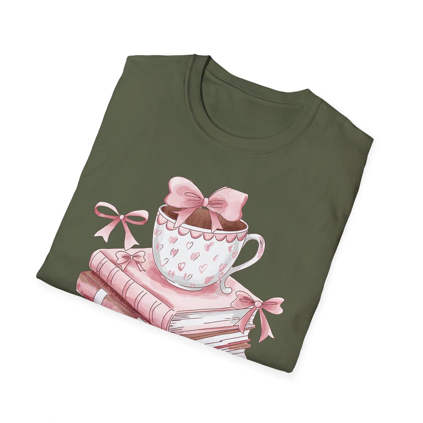 Cozy Pink Books & Teacup T-Shirt | Aesthetic Book Lover Gift | Delightful Reader Style Top
