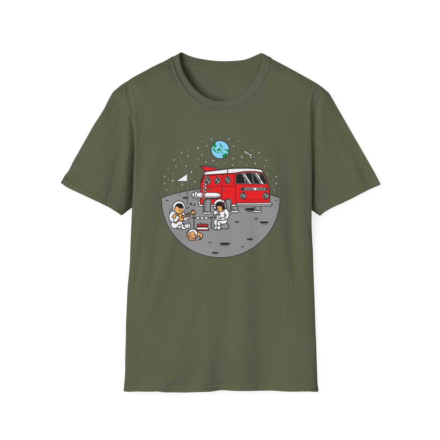 Epic Moon Camping T-Shirt: Astronauts, Space Van & Music Adventure Tee | Unique Cosmic Lover Gift