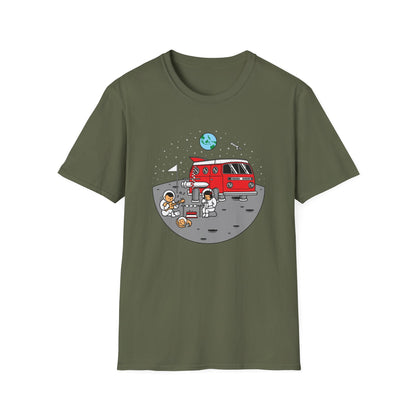 Epic Moon Camping T-Shirt: Astronauts, Space Van & Music Adventure Tee | Unique Cosmic Lover Gift