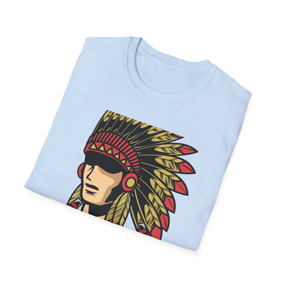 Bold Indigenous Warrior Chief T-Shirt | Majestic Feather Headdress & Tomahawks Tee | Powerful Cultural Design Gift