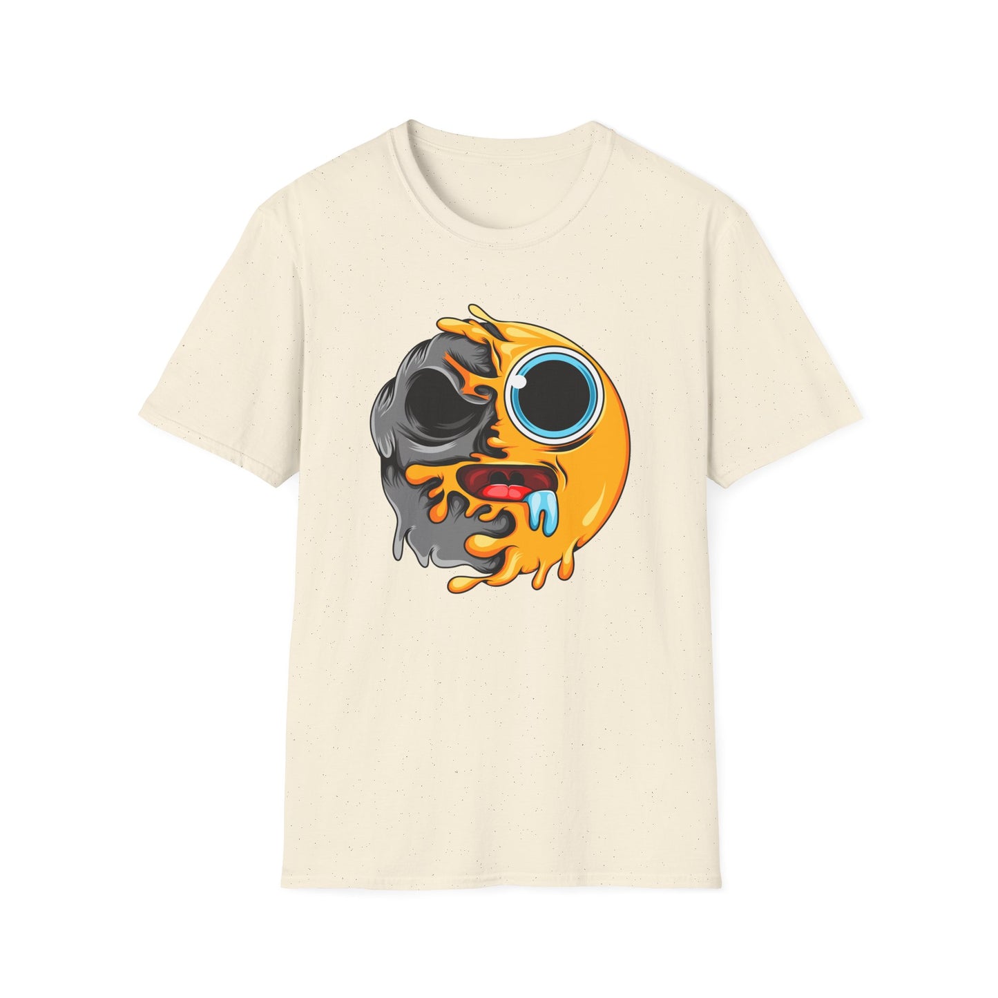 Vibrant Melting Emoji Skull T-Shirt | Unique Horror Pop Art Streetwear Tee | Edgy Graphic Design Statement