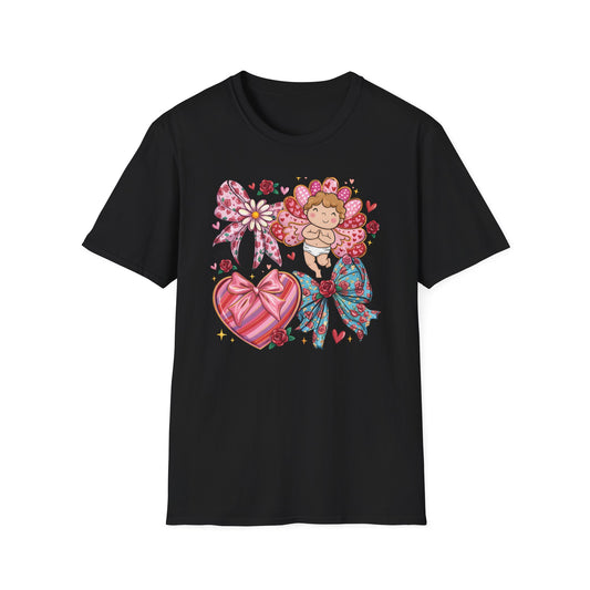 Adorable Valentine's Cupid & Love Heart T-Shirt - Sweet Roses & Bows Tee for Her | Perfect Romantic Gift