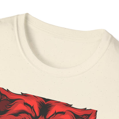 Fierce Red Snarling Beast T-Shirt: Unleash Your Inner Power - Aggressive Wolf Head Graphic Tee