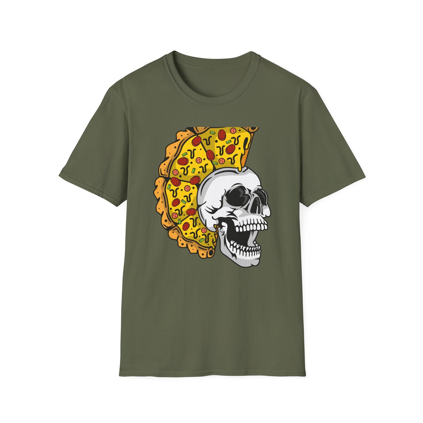Epic Pizza Mohawk Skull T-Shirt | Radical Foodie & Punk Rock Style Tee | Unique Apparel for Men & Women