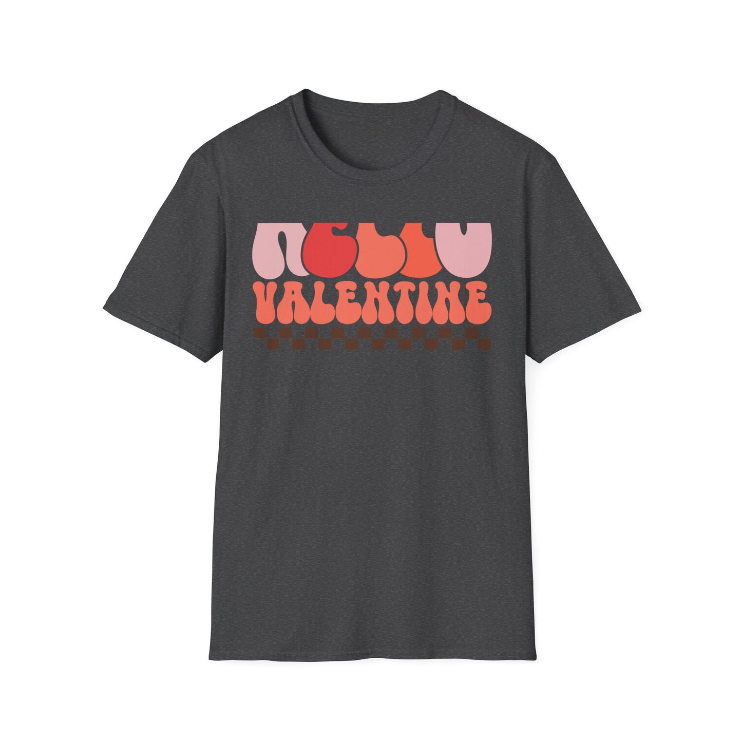Groovy Hello Valentine T-Shirt - Retro 70s Style Tee with Checkerboard Print | Trendy Valentine's Day Gift for Her
