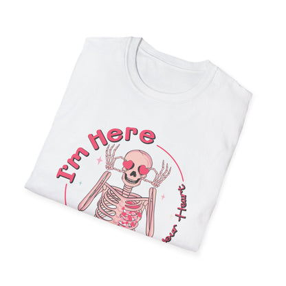 Charming Skeleton Love T-Shirt: "I'm Here To Steal Your Heart" Valentine's Day Graphic Tee – Unique Romantic Gift