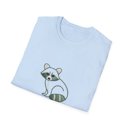 Hilarious 'Running on Snacks' Raccoon T-Shirt - Cozy Embroidered Style Animal Lover Tee, Perfect Gift!