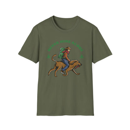 Never Hike Alone T-Shirt | Epic Hiker & Dog Lover Tee for Outdoor Adventures | Companion Goal Shirt Gift