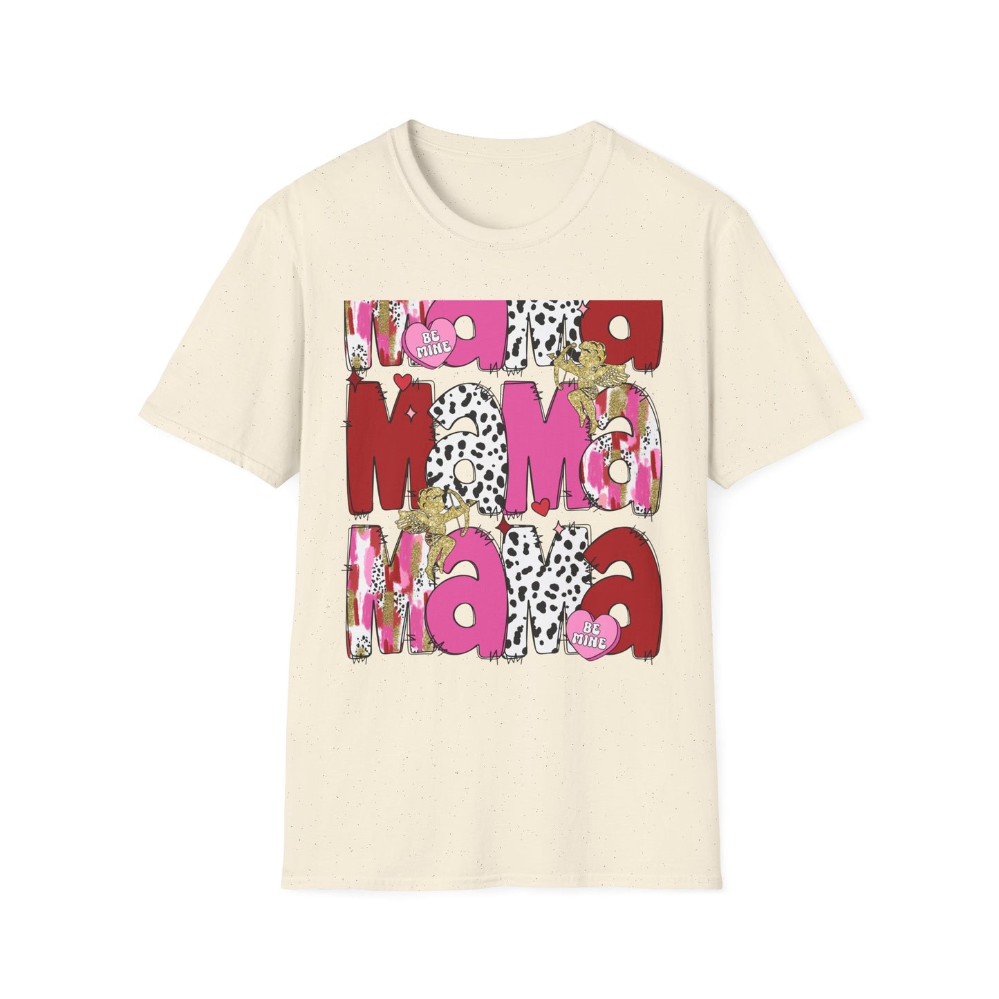 Chic Mama Valentine T-Shirt: Sparkling Cupid, Dalmatian Spots & Be Mine Hearts. Trendy Gift for Moms!
