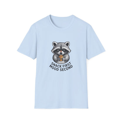 Epic Raccoon Snack T-Shirt | Funny 'Snack First Mood Second' French Fry Lover Tee | Adorable Animal Graphic Gift