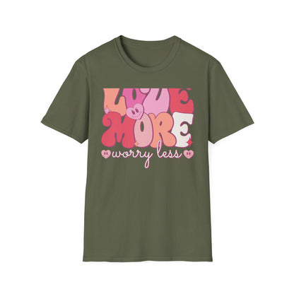 Groovy "LOVE MORE worry less" T-Shirt | Retro Happy Heart Tee | Positive Vibes Apparel for All | Inspiring Gift