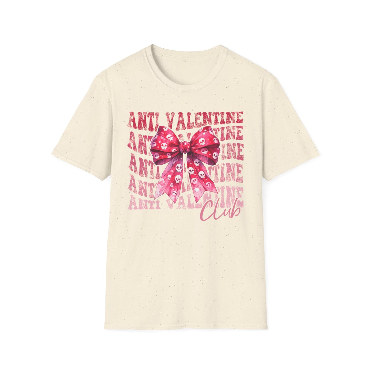 Sassy Anti Valentine's Club T-Shirt: Edgy Pink Skull Bow Tee | Unique Valentine's Day Rejection & Goth Aesthetic Statement Top
