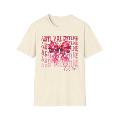 Sassy Anti Valentine's Club T-Shirt: Edgy Pink Skull Bow Tee | Unique Valentine's Day Rejection & Goth Aesthetic Statement Top