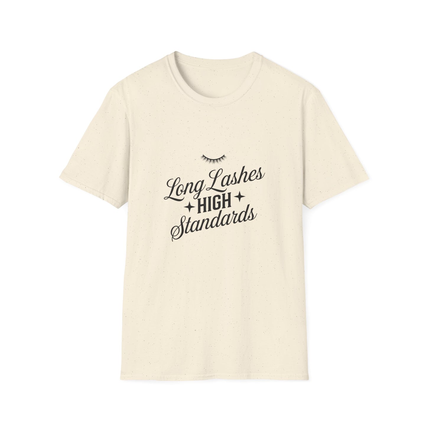 Chic Long Lashes & High Standards T-Shirt | Empowering Beauty Attitude Tee for Confident Women