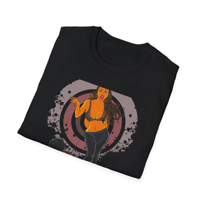 Edgy Retro Pin-Up Girl & Cracked TV Bowling T-Shirt | Bold Pop Art Vibe Women's Tee | Unique Vintage Statement Gift