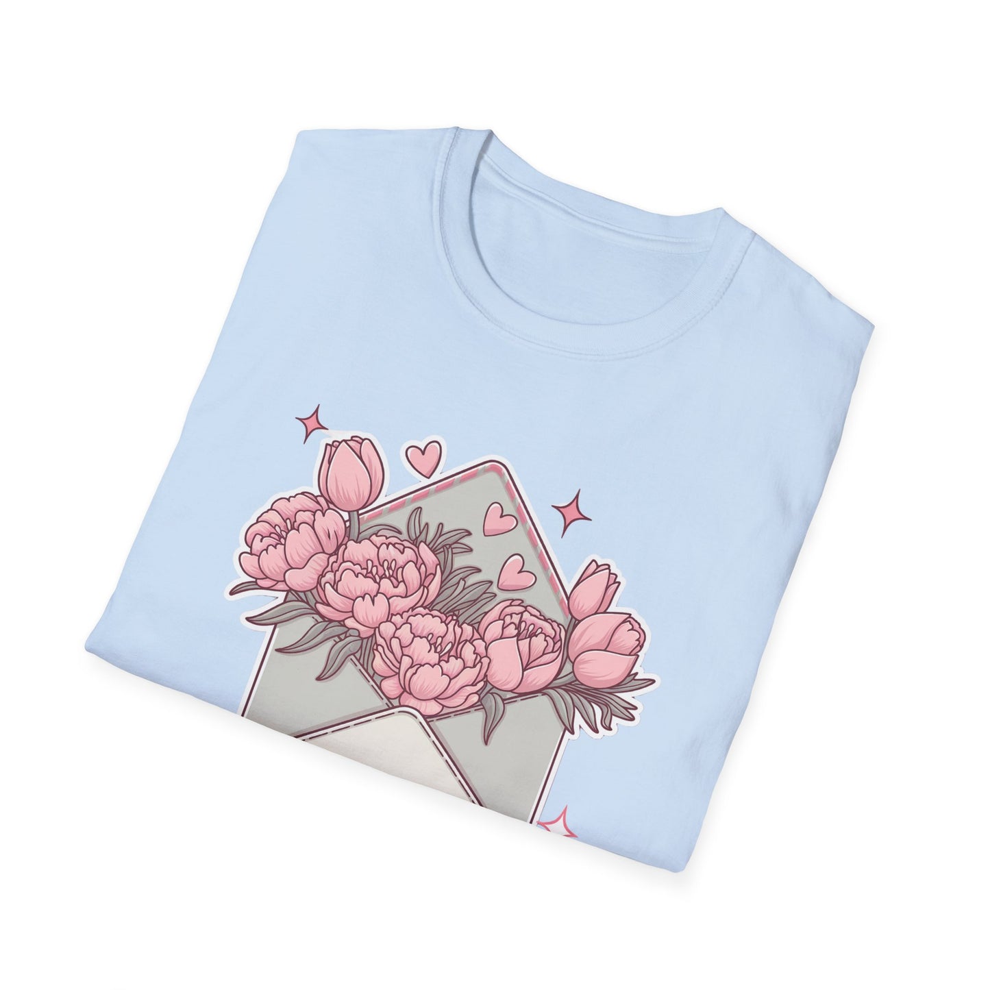 Sweet Love Letter T-Shirt: 'Take All My Love' Peony & Tulip Envelope Tee | Romantic Gift for Her
