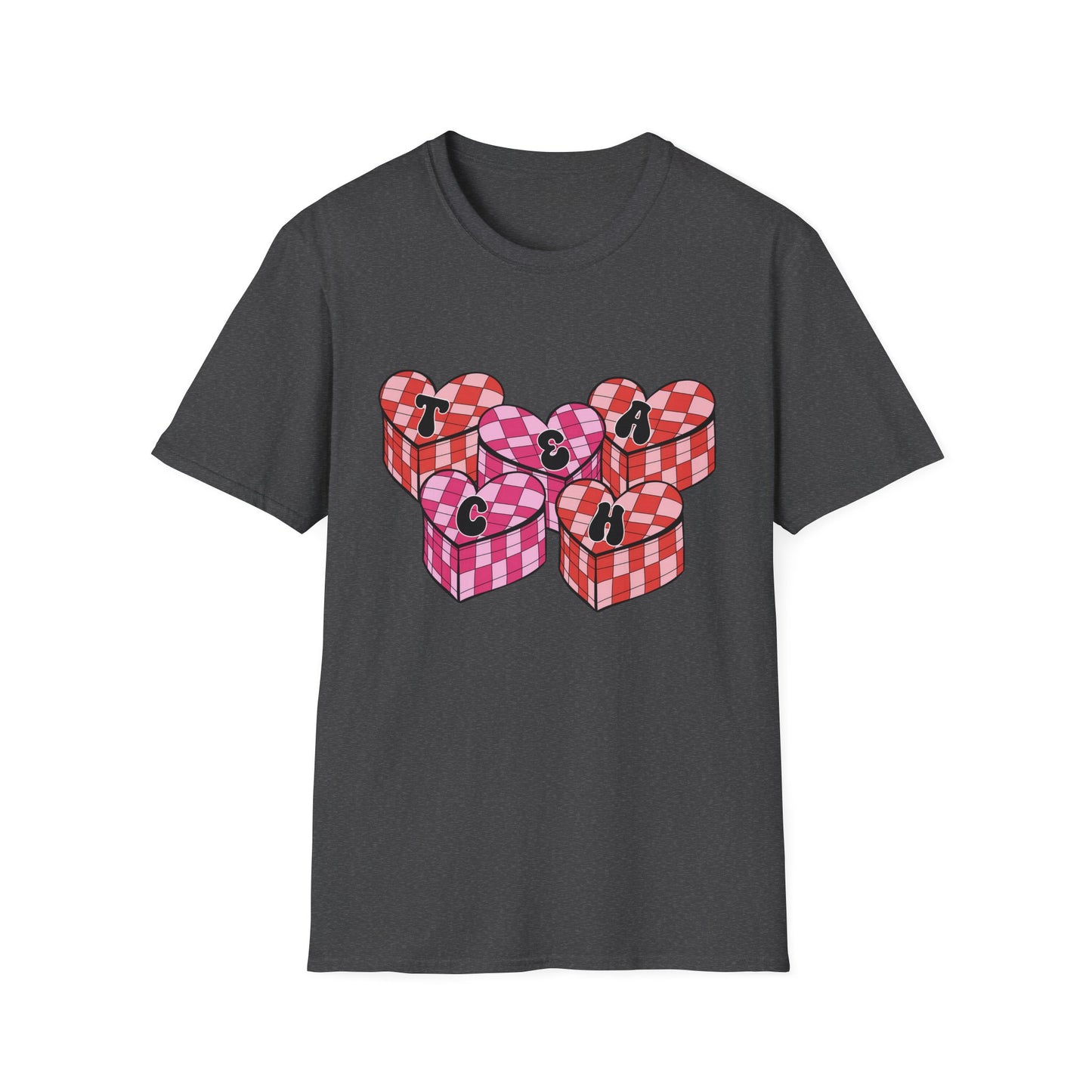 Heartfelt TEACH Hearts T-Shirt | Groovy Valentine's Gift for Educators | Trendy Teacher Appreciation Tee
