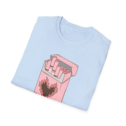 Unique Self Love T-Shirt | Pink Retro Cigarette Pack & Flaming Heart Design | Empowering Aesthetic Tee