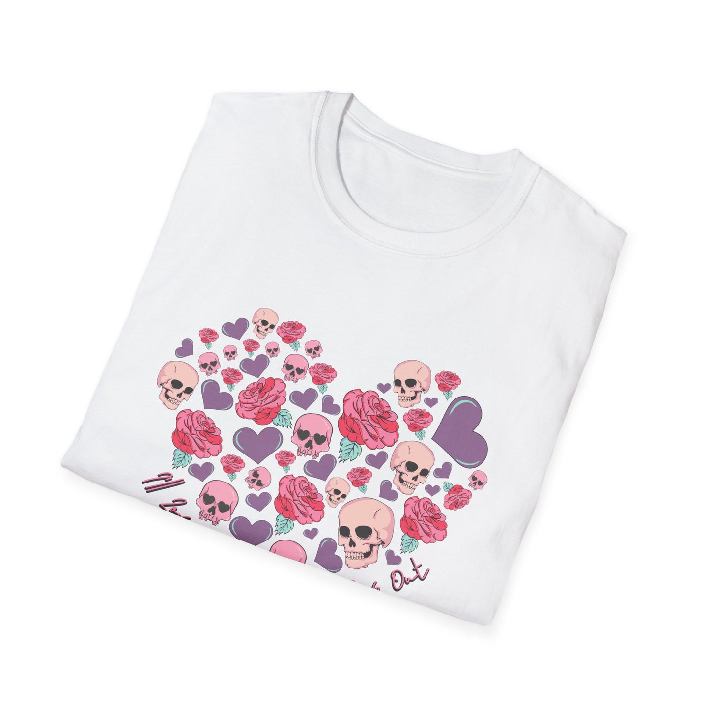 Captivating Goth Skulls & Roses Heart T-Shirt | Edgy 'Love You Till My Lungs Give Out' Tee | Unique Dark Romance Apparel Gift