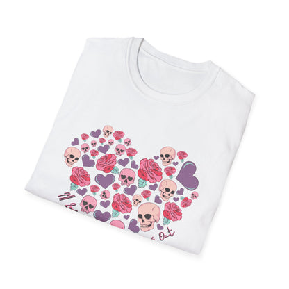 Captivating Goth Skulls & Roses Heart T-Shirt | Edgy 'Love You Till My Lungs Give Out' Tee | Unique Dark Romance Apparel Gift