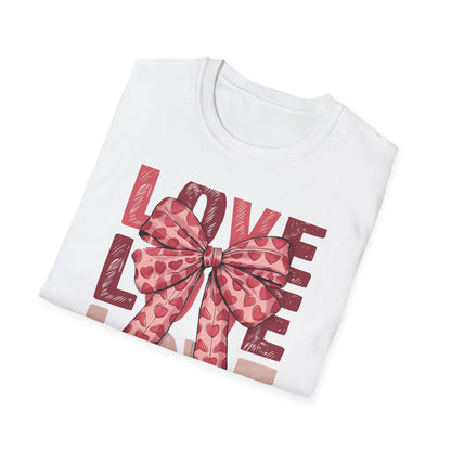 Charming Pink Heart Bow 'LOVE' T-Shirt - Sweet Valentine's Day & Romantic Women's Graphic Tee